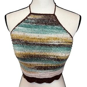 Handcrafted Crochet Halter Crop Top Soft Cotton Knit Summer Handmade By Seller